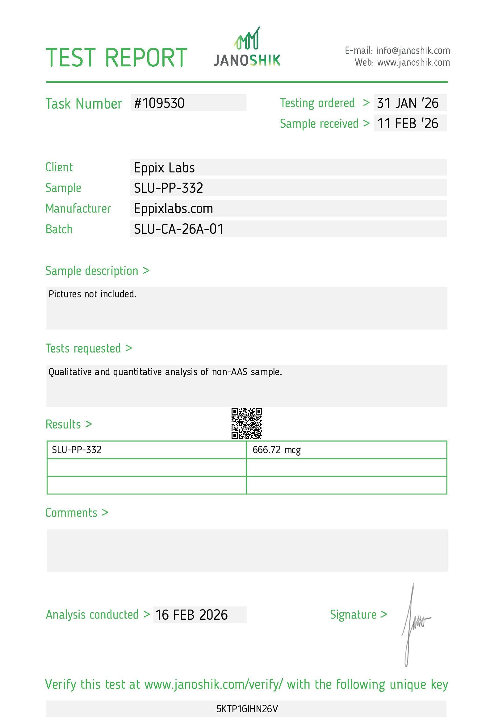 Certificate of Analysis for SLU-PP-332 Capsules 250mcg