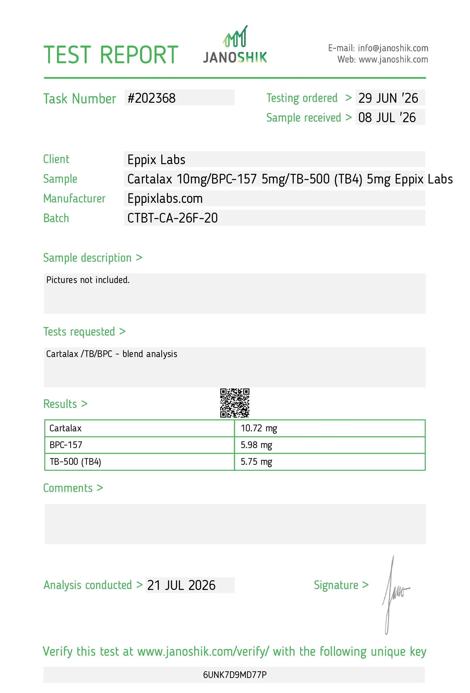 Certificate of Analysis for Deadpool Blend 20mg