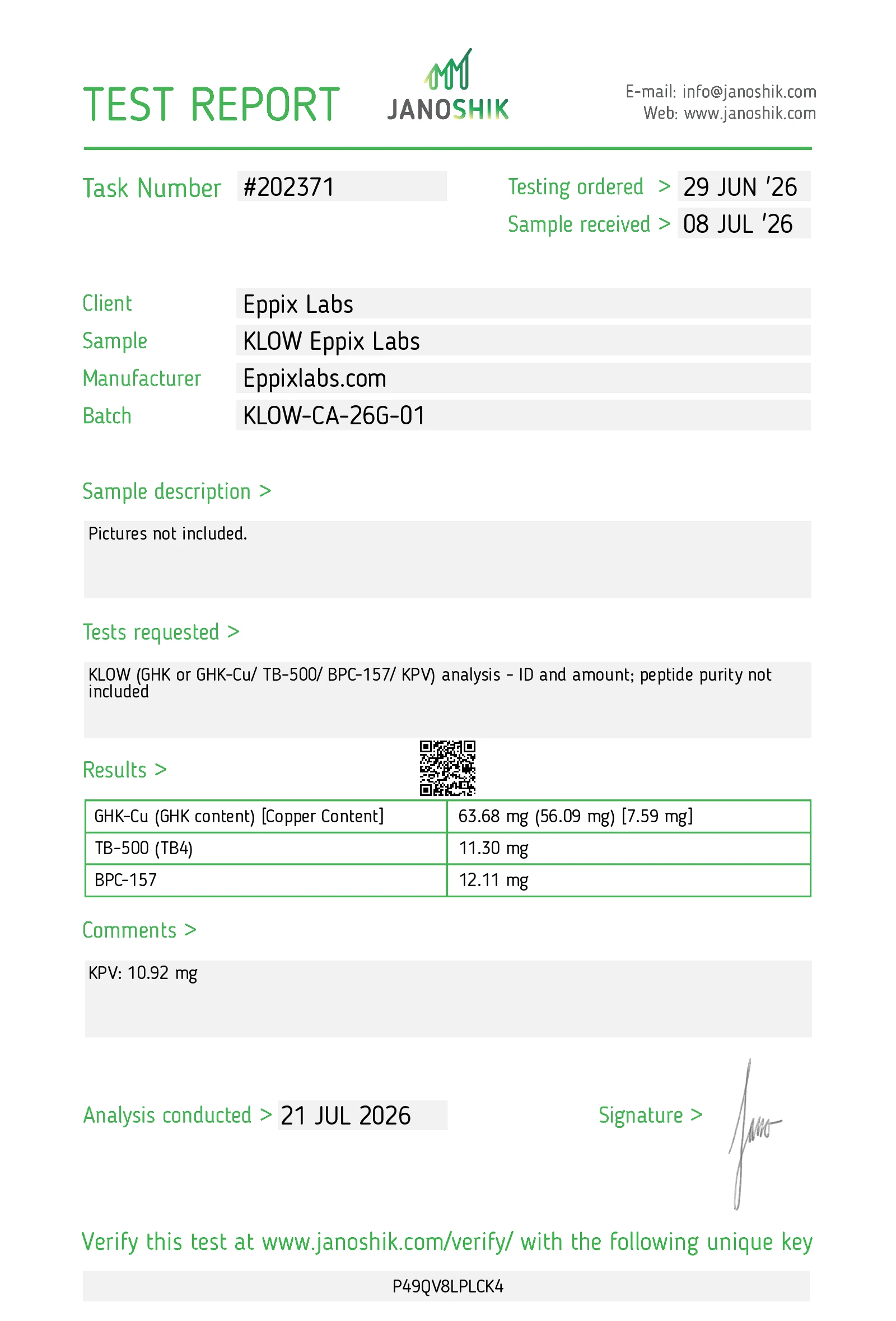 Certificate of Analysis for KLOW Blend 80mg