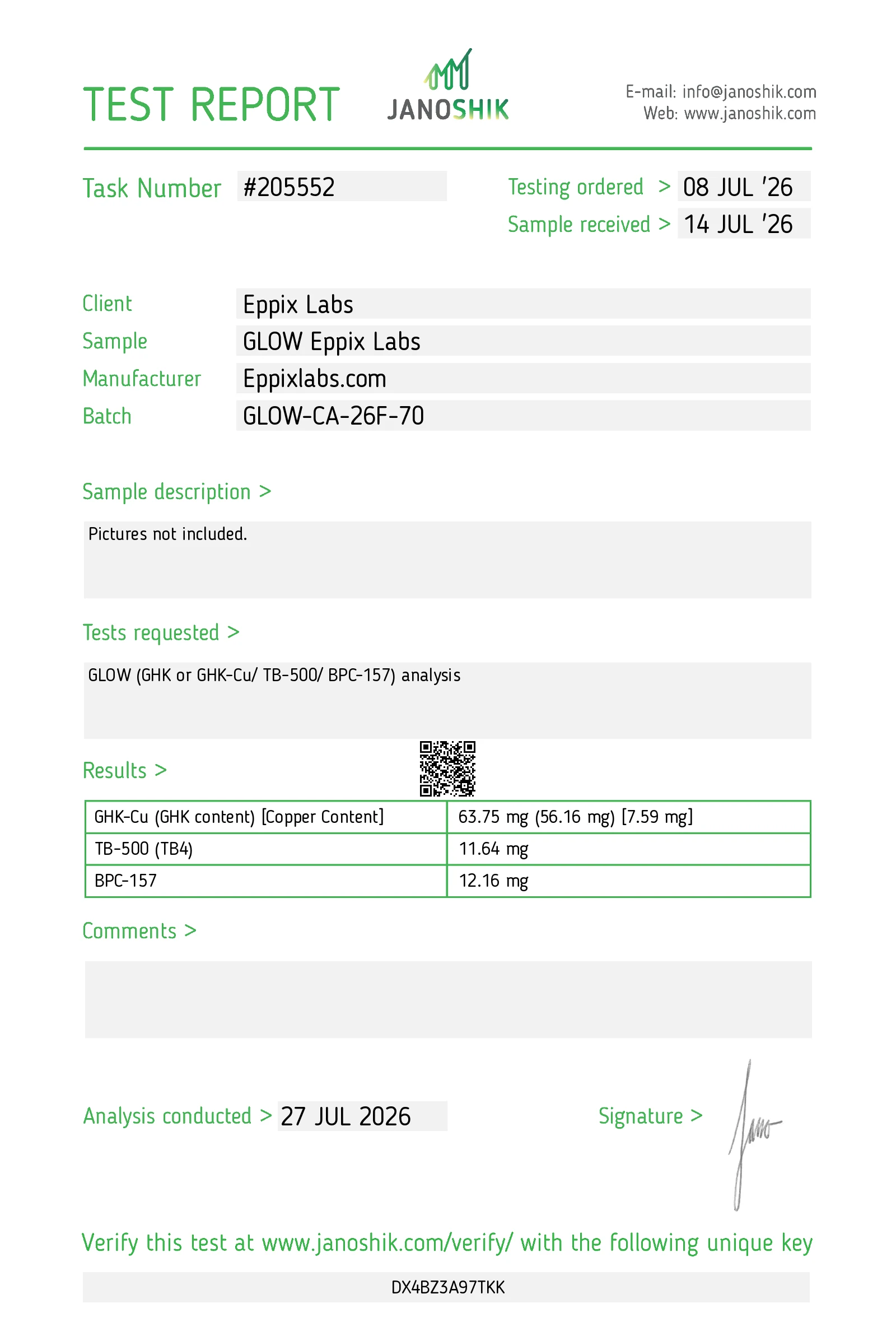 Certificate of Analysis for GLOW Blend 70mg