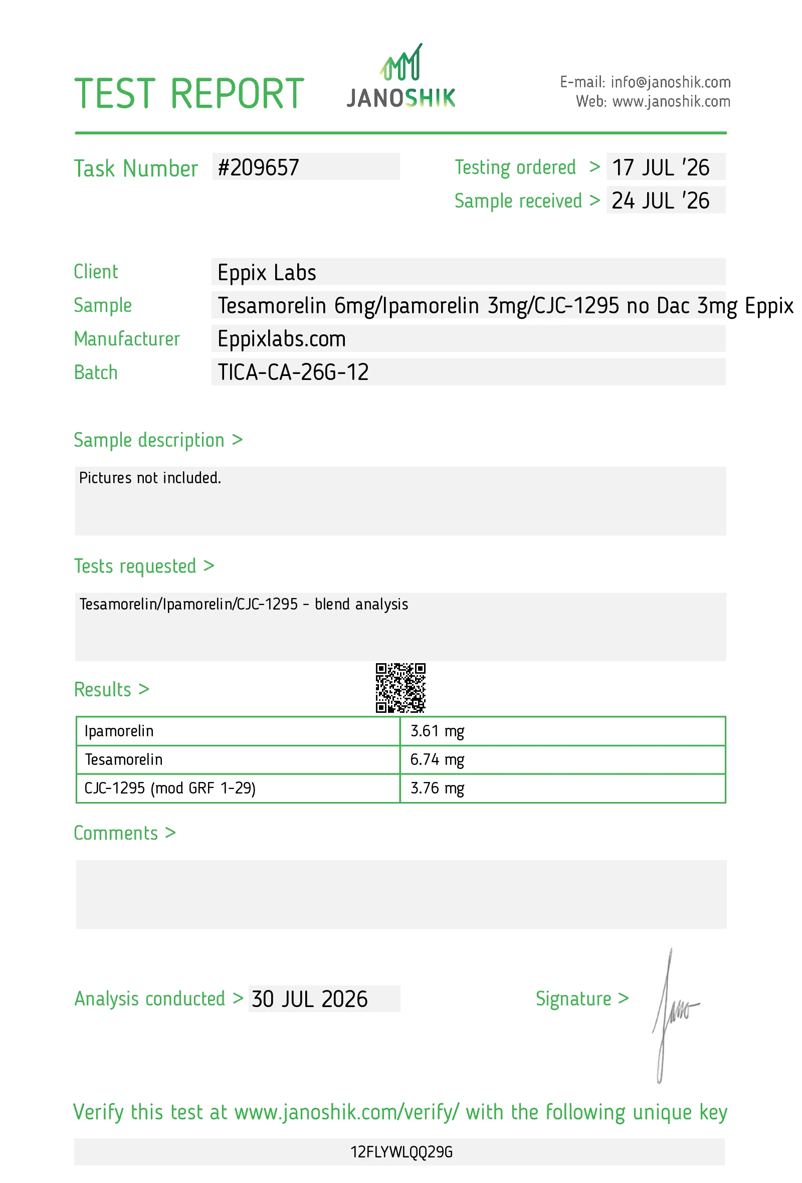 Certificate of Analysis for Triad-GH Blend 12mg